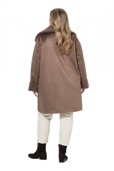 Ulla Popken 850251 Teddytakki Vaaleanruskea - Pitkät takit - Naisten takit isoissa kooissa