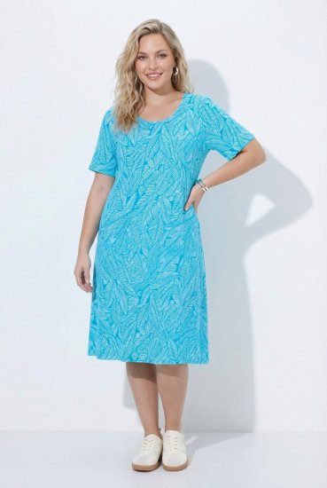Ulla Popken 850344 Kuviollinen T-paitamekko Turkoosi - Midimekot - Midimekot isoissa ko'oissa