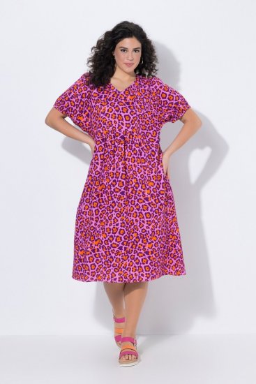 Ulla Popken 850346 Kuviollinen mekko V-aukolla Roosa - Midimekot - Midimekot isoissa ko'oissa