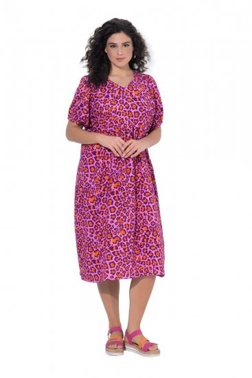 Ulla Popken 850346 Kuviollinen mekko V-aukolla Roosa - Midimekot - Midimekot isoissa ko'oissa