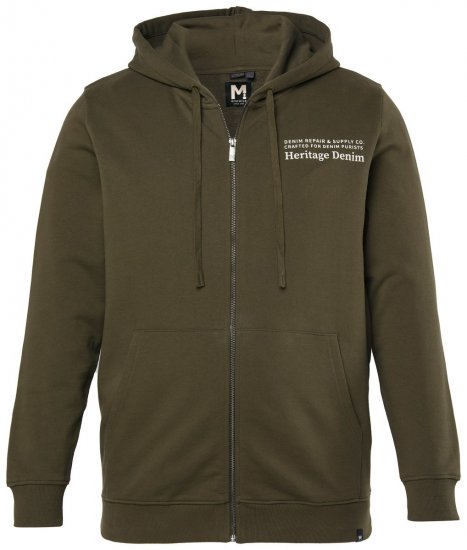 Men+ 375 Vetoketjuhuppari Heritage Denim Khakinvihreä - Hupparit ja collegepaidat - Miesten hupparit ja collegepaidat isot koot