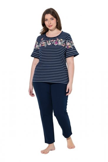 Ulla Popken 850403 Kukkakuvioinen pyjama Tummansininen - Pyjama/Loungewear - 
