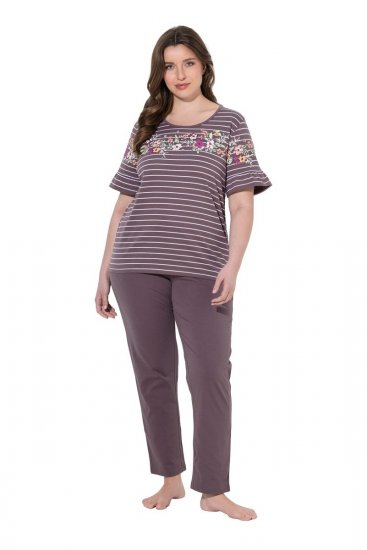 Ulla Popken 850403 Kukkakuvioinen pyjama Ruskea - Pyjama/Loungewear - 