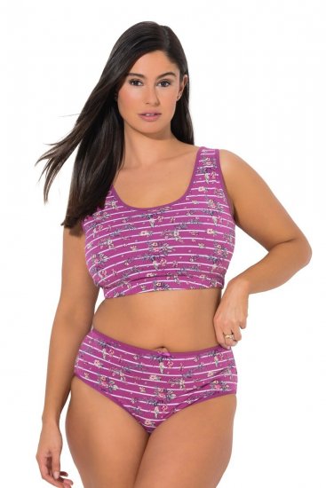 Ulla Popken 850538 Kukkakuvioiset alushousut luomupuuvillaa 2 kpl Violetti - Alushousut - 
