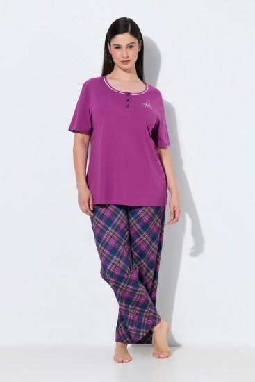 Ulla Popken 850864 Ruudullinen 3-osainen pyjamasetti Violetti - Pyjama/Loungewear - 