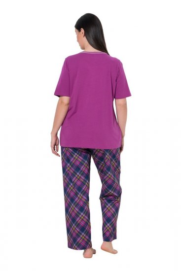 Ulla Popken 850864 Ruudullinen 3-osainen pyjamasetti Violetti - Pyjama/Loungewear - 