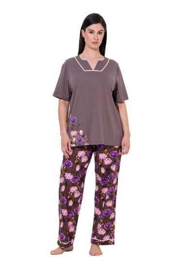 Ulla Popken 850903 Kukkakuvioinen pyjama 2 kpl Ruskea - Pyjama/Loungewear - 