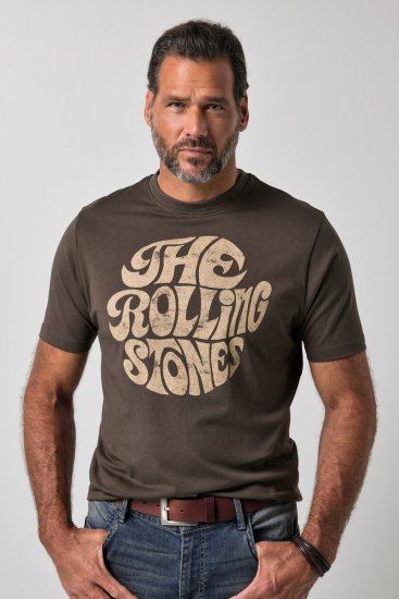 JP1880 851001 Rolling Stones Retro Logo T-paita Pähkinänruskea - Bändi T-paidat - Bänditbaidat isoissa koissa