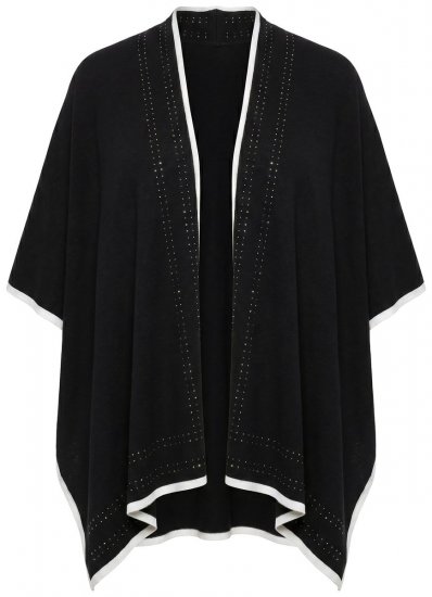 Ulla Popken 851127 Avoin neuleponcho strassireunuksella Musta - Ponchot ja viitat - 