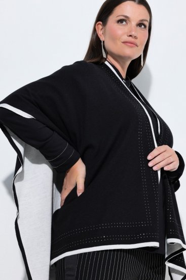 Ulla Popken 851127 Avoin neuleponcho strassireunuksella Musta - Ponchot ja viitat - 