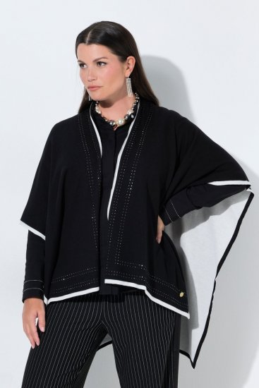 Ulla Popken 851127 Avoin neuleponcho strassireunuksella Musta - Ponchot ja viitat - 