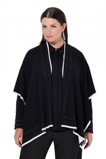 Ulla Popken 851127 Avoin neuleponcho strassireunuksella Musta - Ponchot ja viitat - 