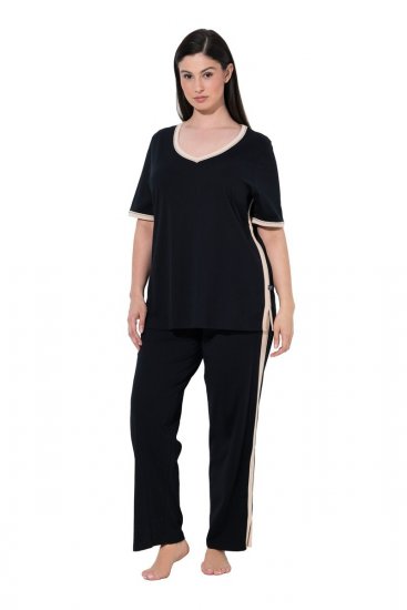 Ulla Popken 851245 Raidallinen pyjama Musta - Pyjama/Loungewear - 