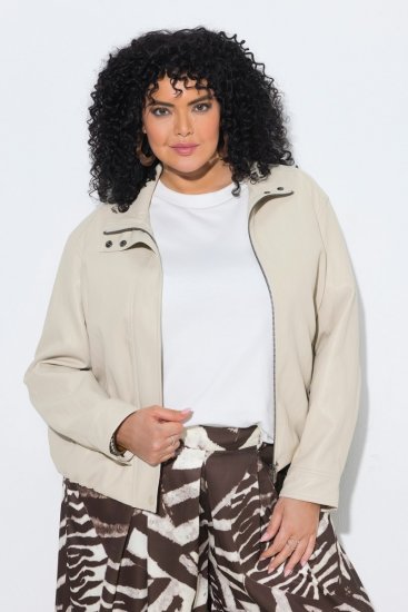 Ulla Popken 851329 Nahan näköinen vetoketjullinen biker-takki Taupe - Takit - Naisten takit plus-koossa