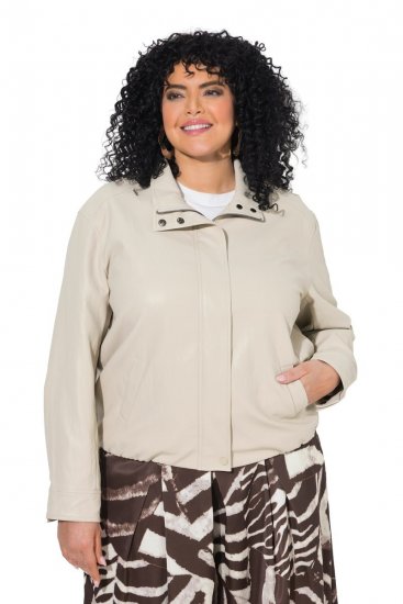 Ulla Popken 851329 Nahan näköinen vetoketjullinen biker-takki Taupe - Takit - Naisten takit plus-koossa