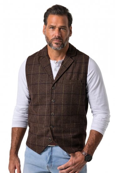 JP1880 851395 Joustava ruudullinen tweed-liivi Tummanruskea - Puvut ja pikkutakit - Pukuja suurissa mitoissa