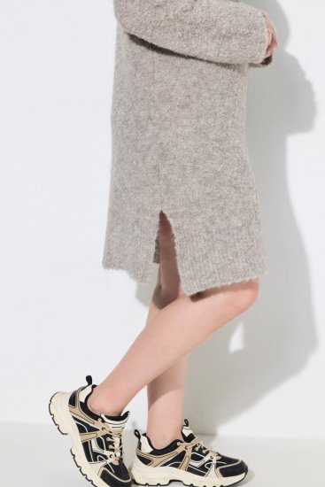 Ulla Popken 851563 Pitkähihainen neulemekko Beige - Naisten mekot isot koot - Mekot kaikille koille
