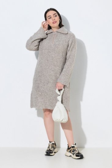 Ulla Popken 851563 Pitkähihainen neulemekko Beige - Naisten mekot isot koot - Mekot kaikille koille