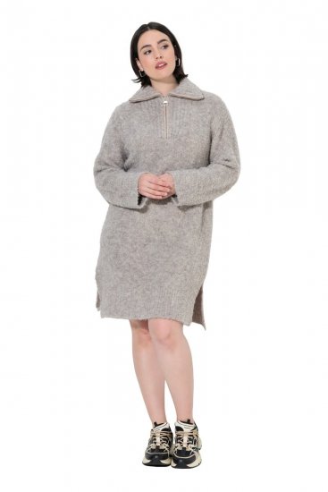 Ulla Popken 851563 Pitkähihainen neulemekko Beige - Naisten mekot isot koot - Mekot kaikille koille