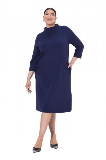 Ulla Popken 851664 A-linjainen jerseymekko taskuilla Tummansininen - Naisten mekot isot koot - Mekot kaikille koille