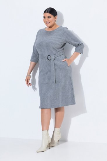 Ulla Popken 851666 Raidallinen midimekko 3/4-hihoilla Harmaa melange - Midimekot - Midimekot isoissa ko'oissa
