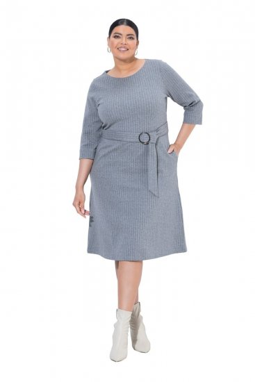 Ulla Popken 851666 Raidallinen midimekko 3/4-hihoilla Harmaa melange - Midimekot - Midimekot isoissa ko'oissa