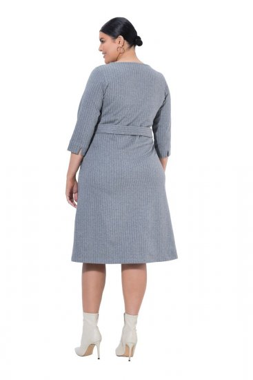 Ulla Popken 851666 Raidallinen midimekko 3/4-hihoilla Harmaa melange - Midimekot - Midimekot isoissa ko'oissa