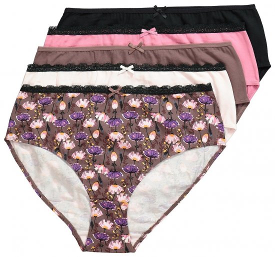 Ulla Popken 851711 Kukkakuvioiset alushousut 5 kpl Ruskea - Alushousut - 