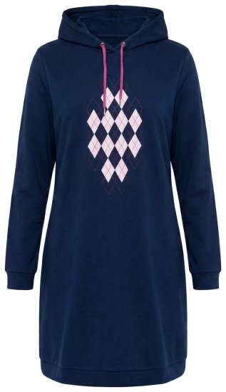 Ulla Popken 851749 Ruudullinen oleskelumekko hupulla Tummansininen - Pyjama/Loungewear - 
