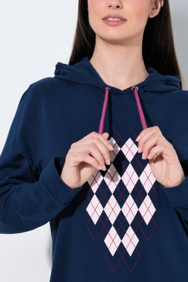 Ulla Popken 851749 Ruudullinen oleskelumekko hupulla Tummansininen - Pyjama/Loungewear - 