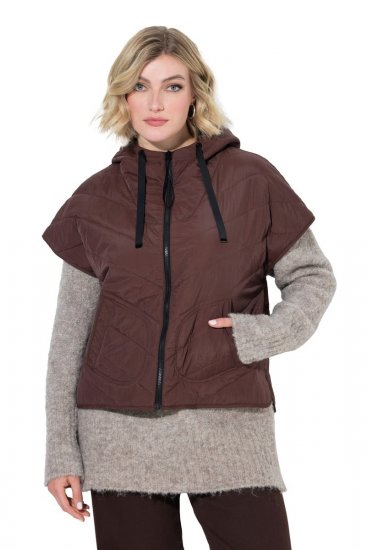 Ulla Popken 851785 Oversize tikattu liivi hupulla Ruskea - Liivit - 