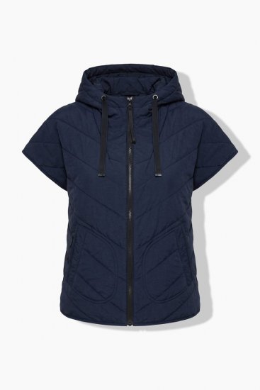Ulla Popken 851785 Oversize tikattu liivi hupulla Tummansininen - Liivit - 