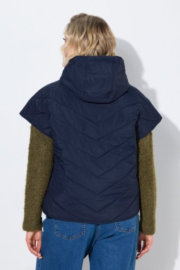 Ulla Popken 851785 Oversize tikattu liivi hupulla Tummansininen - Liivit - 
