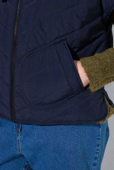 Ulla Popken 851785 Oversize tikattu liivi hupulla Tummansininen - Liivit - 