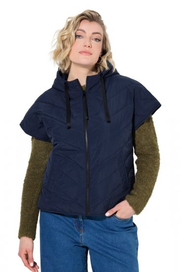 Ulla Popken 851785 Oversize tikattu liivi hupulla Tummansininen - Liivit - 