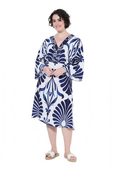 Ulla Popken 852314 Kuviollinen mekko Valkoinen - Midimekot - Midimekot isoissa ko'oissa