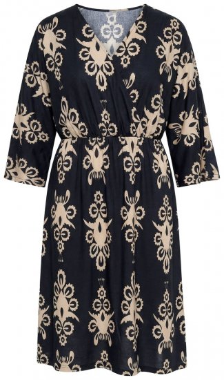 Ulla Popken 852315 Kuviollinen kietaisumekko Musta - Midimekot - Midimekot isoissa ko'oissa