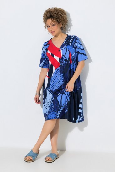 Ulla Popken 852394 Lyhythihainen midimekko V-aukolla Tummansininen - Midimekot - Midimekot isoissa ko'oissa