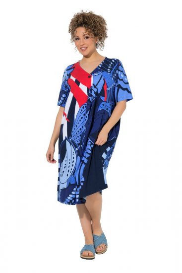 Ulla Popken 852394 Lyhythihainen midimekko V-aukolla Tummansininen - Midimekot - Midimekot isoissa ko'oissa