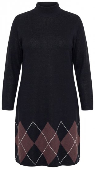Ulla Popken 852597 Kuviollinen neulemekko poolokauluksella Musta - Neulemekot - 