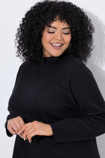 Ulla Popken 852597 Kuviollinen neulemekko poolokauluksella Musta - Neulemekot - 