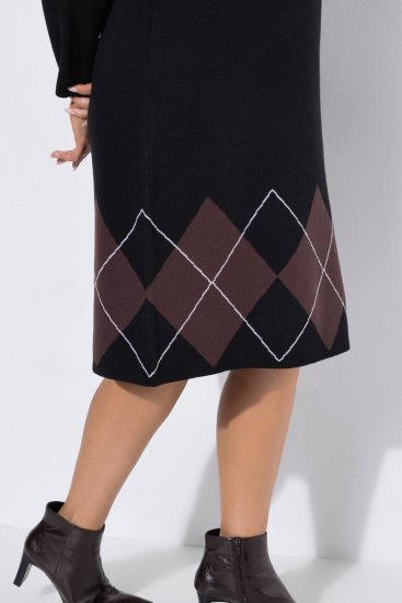 Ulla Popken 852597 Kuviollinen neulemekko poolokauluksella Musta - Neulemekot - 