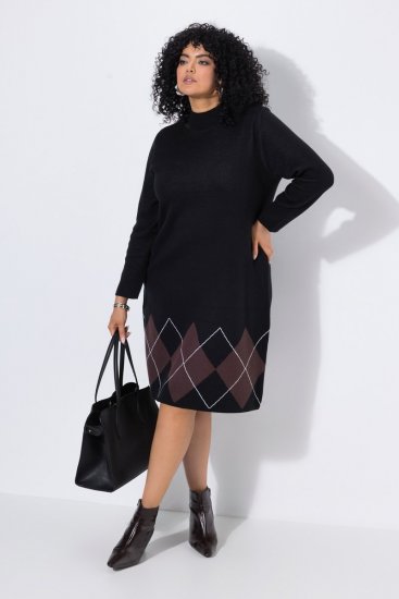 Ulla Popken 852597 Kuviollinen neulemekko poolokauluksella Musta - Neulemekot - 