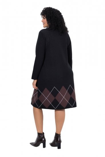 Ulla Popken 852597 Kuviollinen neulemekko poolokauluksella Musta - Neulemekot - 