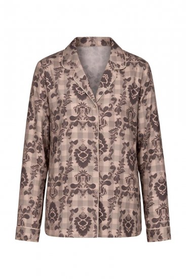 Ulla Popken 852649 Kuviollinen pyjama paitakauluksella Ruskea - Pyjama/Loungewear - 