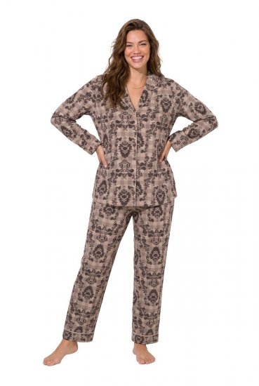 Ulla Popken 852649 Kuviollinen pyjama paitakauluksella Ruskea - Pyjama/Loungewear - 