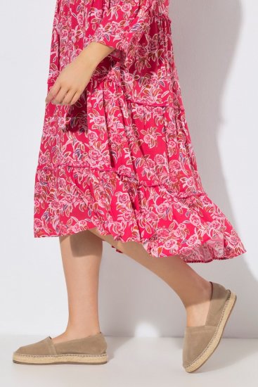 Ulla Popken 852841 Kukkakuvioinen mekko röyhelöillä Magenta - Midimekot - Midimekot isoissa ko'oissa