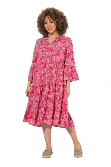 Ulla Popken 852841 Kukkakuvioinen mekko röyhelöillä Magenta - Midimekot - Midimekot isoissa ko'oissa