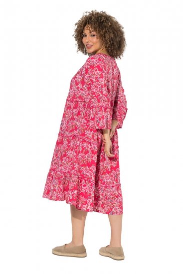Ulla Popken 852841 Kukkakuvioinen mekko röyhelöillä Magenta - Midimekot - Midimekot isoissa ko'oissa