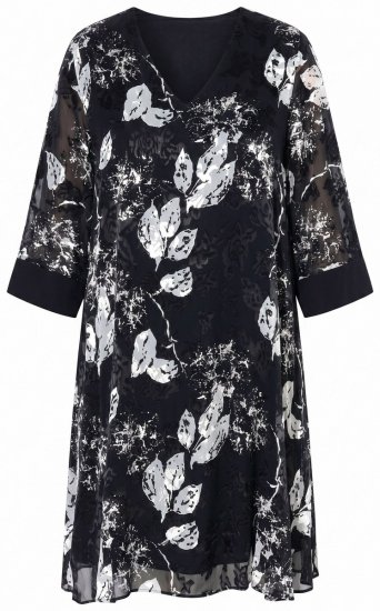 Ulla Popken 852959 Kukkakuvioinen mekko 3/4-hihoilla Musta - Midimekot - Midimekot isoissa ko'oissa